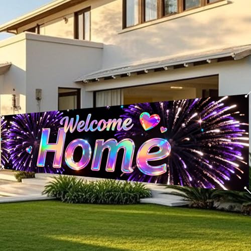 Image of Nuxovilar Welcome Home Banner Rainbow Holographic 17.7x78.7 Polyester