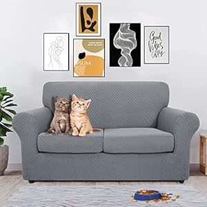Yemyhom latest checkered 3 pieces couch covers for 2 cushion couch high stretch thickened love seat sofa cover for dogs pets elastic loveseat slipcover protector light gray 55 692 cushions  urban country home decor