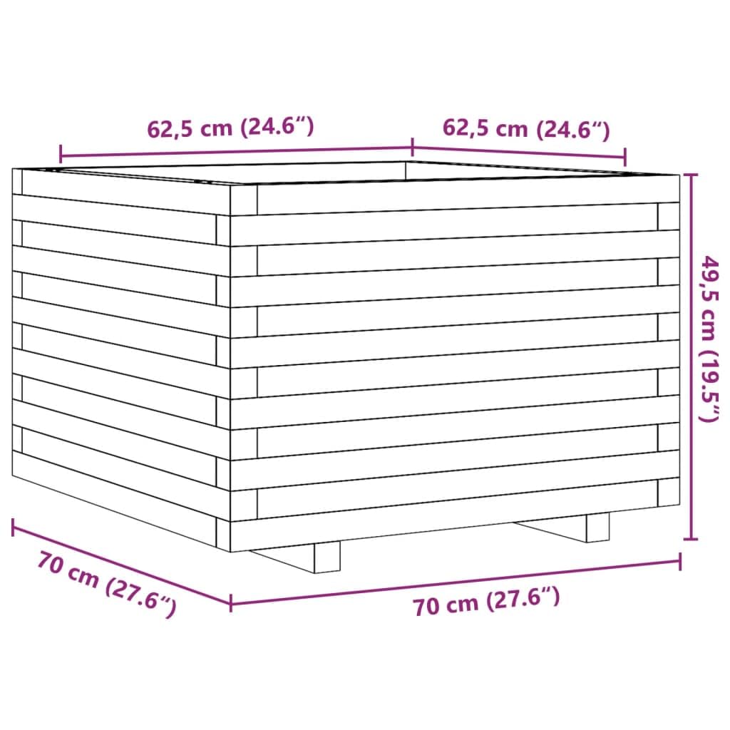 Pojemnik na rośliny z litego drewna sosnowego, 70 x 70 x 49,5 cm, z drenażem, do użytku wewnątrz i na zewnątrz, balkonik na patio, kwiaty, zioła, sukulent, orchidea, bonsai