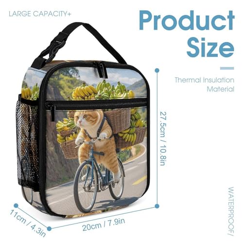 Cats Ride Bikes to Deliver Bananas Backpack Set 3 Piece, Durable Backpack Insulated Lunch Bag Portable Pencil Case for Men Women4