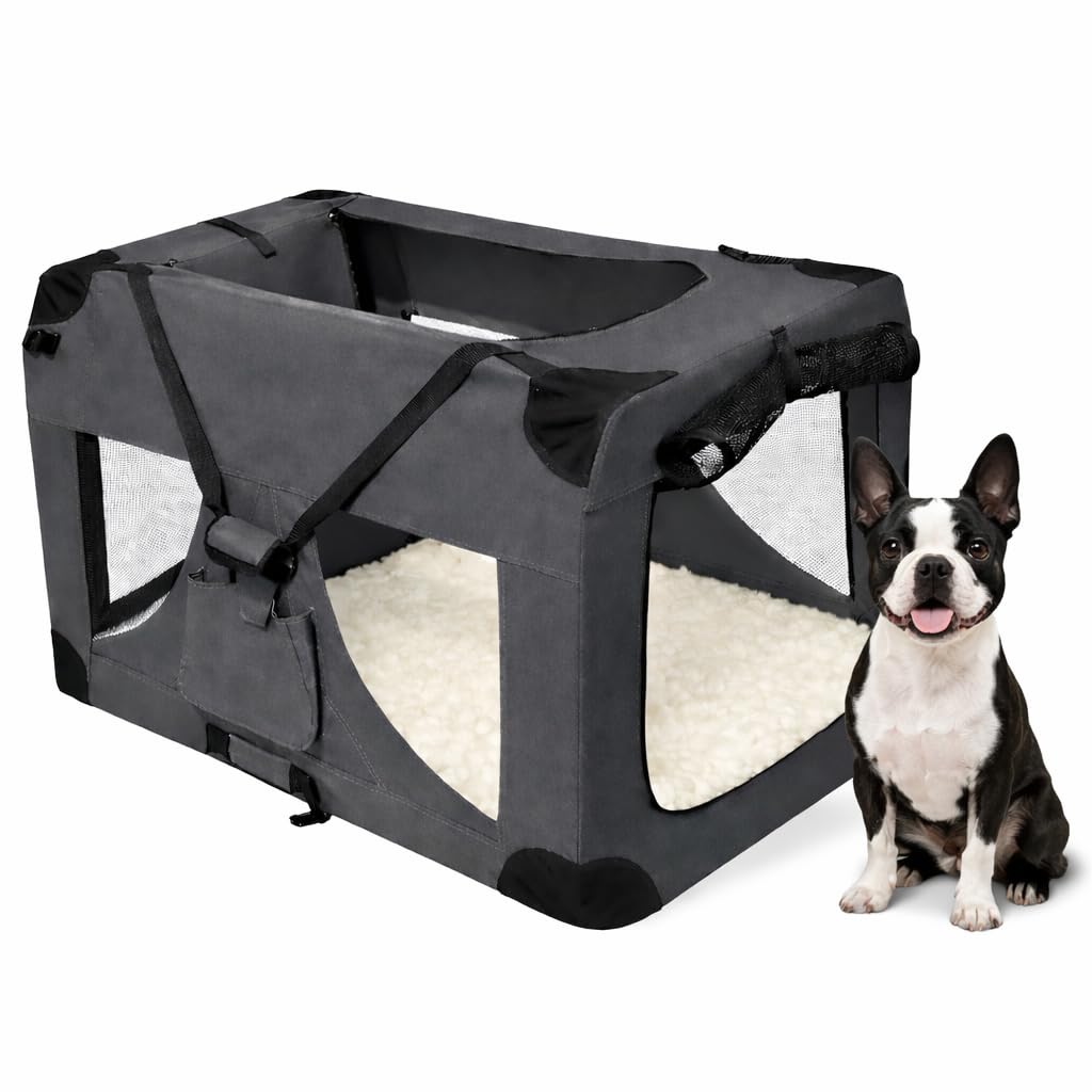 Pretty Pooch Foldable Portable Dog Kennel For Pets Medium, Steel Frame, 600D Oxford Fabric, Indoor & Outdoor for Home, Car, Caravan, Camping with Washable Bed & Pop Up Bowl (Medium)