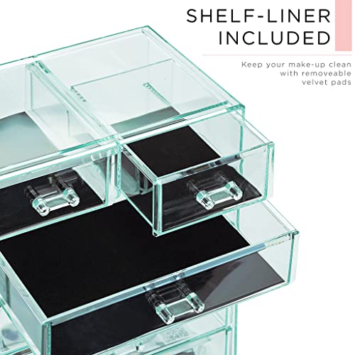 Image of Sorbus Acrylic Makeup Organizer Set, 6-Drawer Vanity & Countertop Cosmetic Storage with Small & Wide Compartments, Teal Thrill Makeup Storage for Brushes, Jewelry - Holiday Gift for Women & Teens