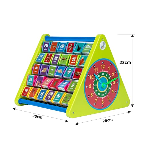 Image of FLYI 8-in-1 Activity Triangle for Kids | Learn Tamil with Image, Abacus, Writing & Drawing Board, Spin Gear, Learn Clock | STEM Educational Activity Cube Toy for Toddlers | Best Return Gift | 3+Years
