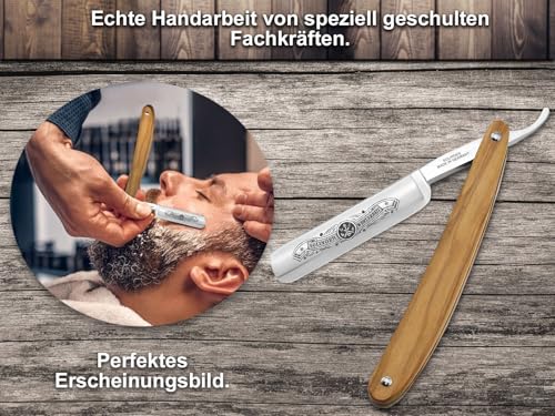Foto von Solingen Rasiermesser-Set Profi Qualität für die sanfte Rasur - Premium Rasiermesser aus Solingen Olivenholz mit Lederriemen und Paste - Komplett Set als Herren Geschenk Set