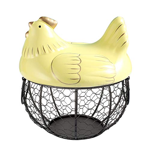 Clicitina Décor Fruit Ceramic Basket Container Holder Eggs Poule Rangement Organisateur de Cuisine Outils & Home Improvement Wug516 (Jaune, Taille unique)