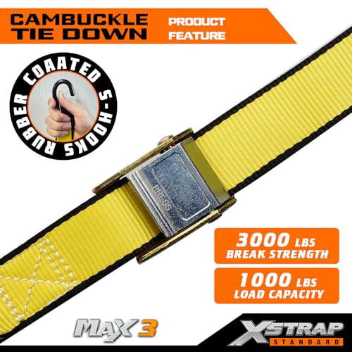 Image of XSTRAP STANDARD 2-PK Motorcycle Straps Cambuckle Tie Down 1.5 inch X8FT, Yellow