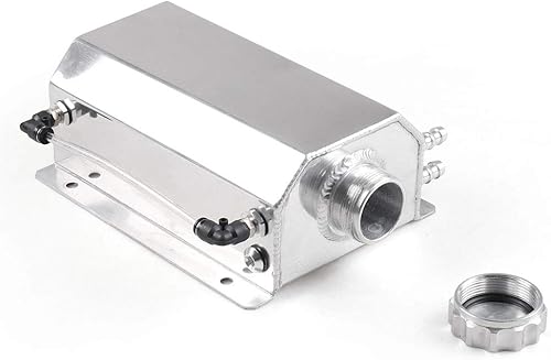 Miniatura 3 de Dyno Racing Universal 2L Aleación Motor Aceite Combustible Gas Catch Can Breather Tank Botella Refrigerante Radiador Tanque de desbordamiento (Plata)