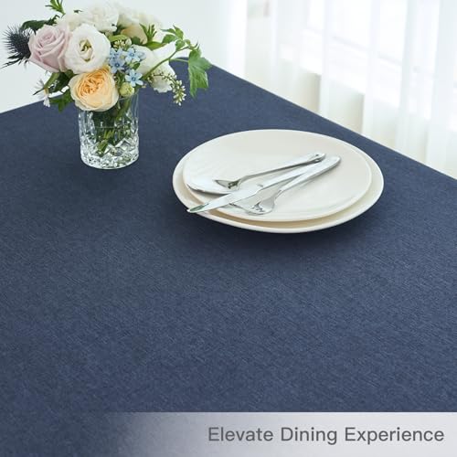 maxmill Square Linen Textured Tablecloth Waterproof Spillproof Wrinkle Free Slubby Textured Table Cloth for Dinner and Party Washable Wipeable Fabric Table Cover Decoration, 60 x 60 Inch, Navy Blue by maxmill - Used condition - Image 8