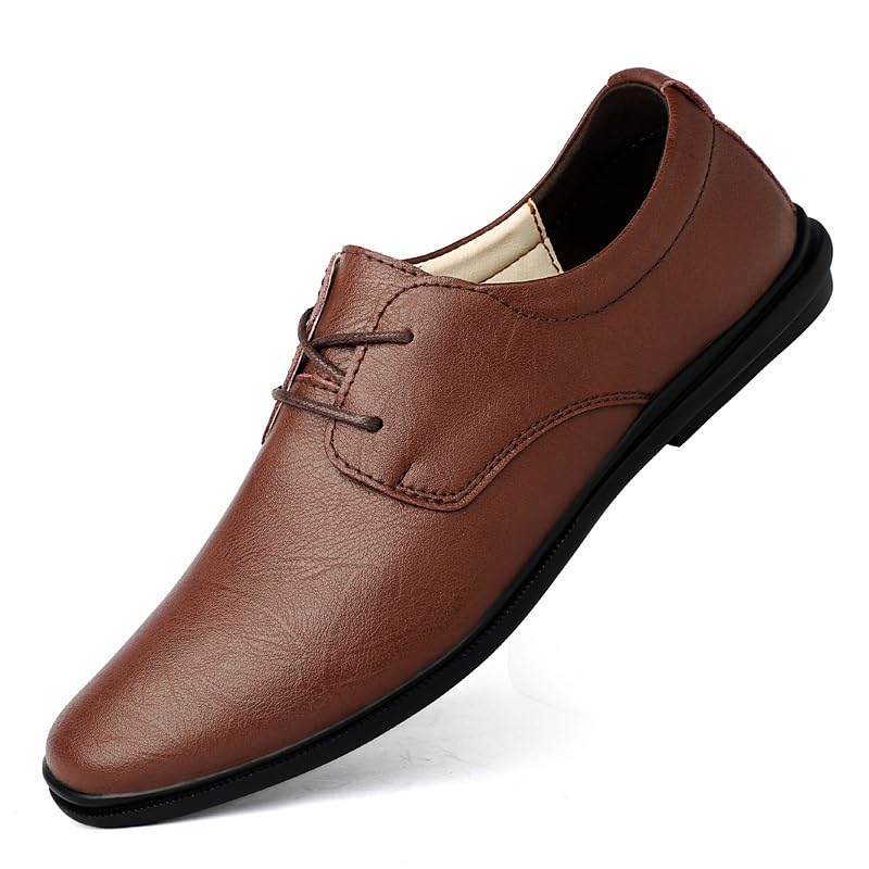 Dress Oxford Shoes for Men Lace Up Round Toe Vegan Leather Derby Shoes Block Heel Slip Resistant Rubber Sole Party