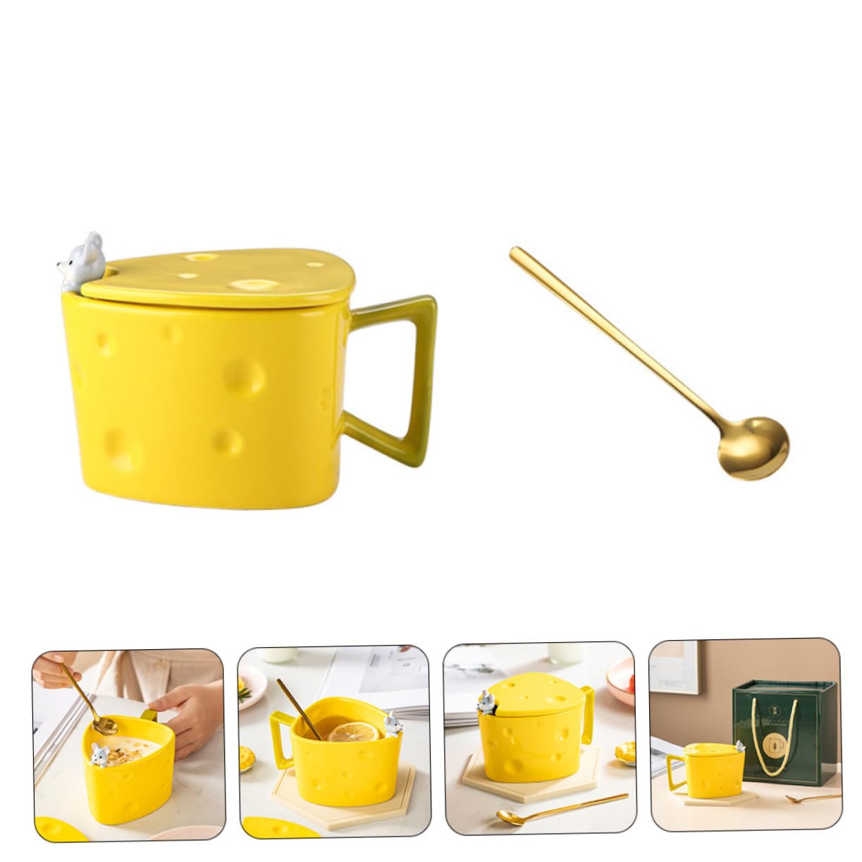 Keramik Kaffeetasse Käseform mit Löffel Kleine Milchhalter Tasse für Kaffee Joghurt Vielseitig Hitzebeständig Platzsparend für Frühstück und Alltag