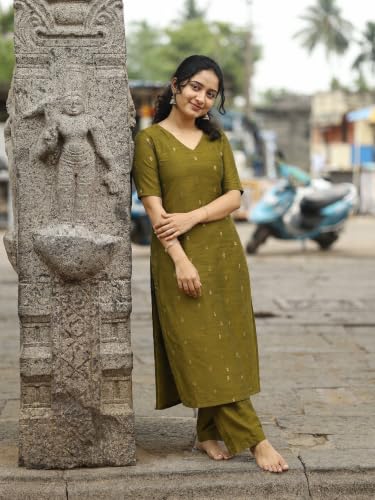 Image of ANNI Designer Women's Cotton Blend Printed Straight Kurta with Pant | Co-ord Set for Women Stylish Matching Outfit | Designer Kurti Bottom Set Women's Ethnic Clothing