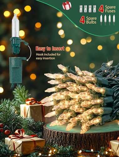 Hopolon Clear Christmas Lights Set 2 PACK 50 Count Green Wire Mini Lights | Total 26 FT 100 Count Incandescent String Light for Indoor Outdoor Christmas Tree Garland Birthday Wedding Decor, Warm White - image 5