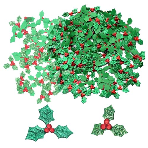 200 Pcs Christmas Holly Berries Embellishment, Sequins Holly Berries Artificial Holly Leaves, Mini Triple Leaf Holly Berries for Christmas Decorations for Christmas Wreath (3.5 cm, 5cm)