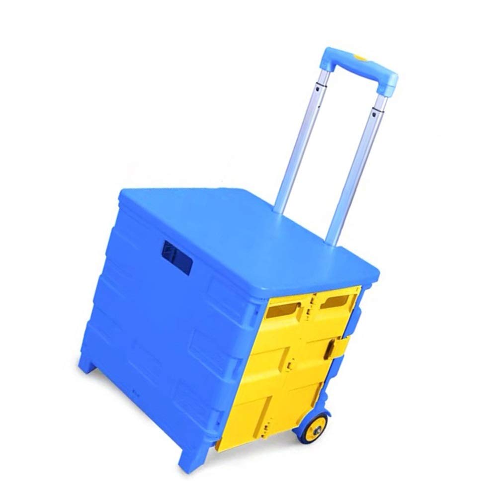 Einkaufskorb mit Rollen Kaufwagen Klappbox, 2-Rad-Faltbare Einkaufswagen Mit Griff, Haushalt Supermarkt Storage Box-Transportkarre Mit Deckel, Tragender 40kg (Color : Black)