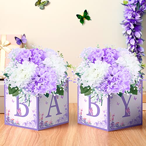 Image of Bucherry 6 Pcs Baby Shower Centerpieces with Letters, 7 inch Baby Blocks Flower Boxes for Table Decorations, Gender Reveal Party Supplies & Photo Props(Purple,Purple Butterfly)