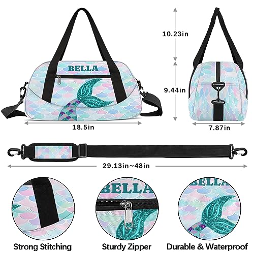 Personalized Dance Bag Gym Bag for Girl, Custom Sport Duffel Bag Weekender Bags Travel Duffel Bag Glitter Cute Mermaids Tail3
