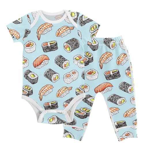 vvfelixl Baby Layette Sets Clothes,Yummy Sushi Baby Bodysuits Set,Unisex Babys Pants Sets Short Sleeve 12-18M
