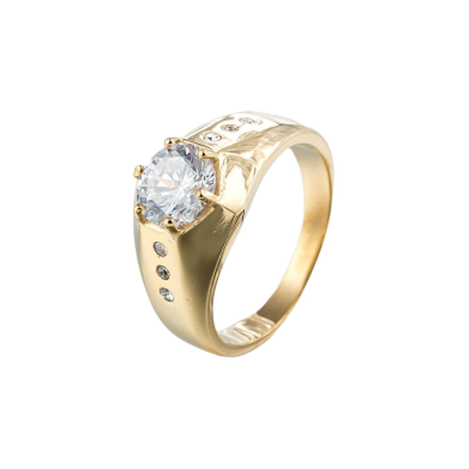 Whoiy Anillos Compromiso Hombre Oro, Anillos para Joyeria Acero Inoxidable Forma Redonda Anillo Solitario con Zirconia Cúbica para Aniversario Boda