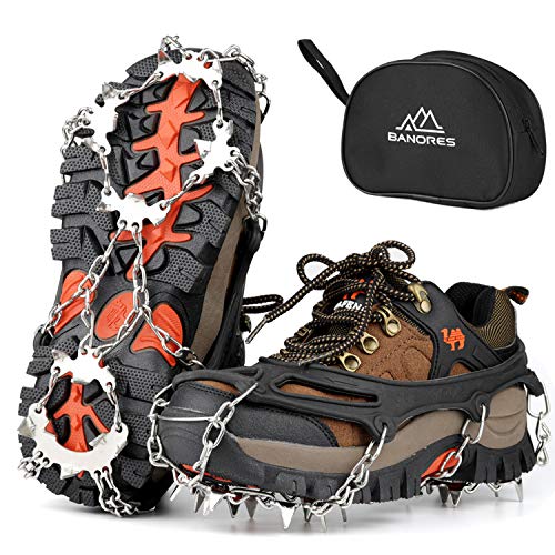 BANORES Traction Cleats Ice Snow Grips with 20 Stainless Steel Spikes for Walking, Jogging, Climbing, Fishing, and Hiking