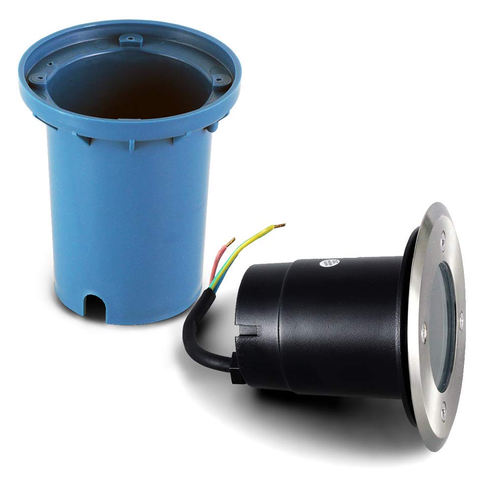Kwazar Luminaire - Oprawa Najazdowa - Lampa Zewnętrzna Wpuszczana Okrągła GU10 max. 35W, IP67, Odporna na Obciążenie do 3,5 t - z Puszką Montażową - do Oświetlenia Tarasu, Ogrodu i Ścieżek - FOLIO
