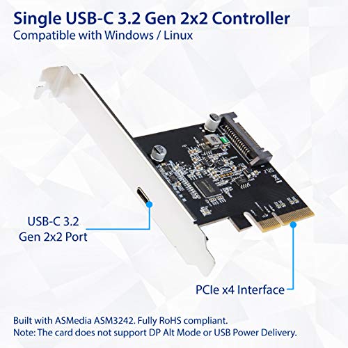Image of IO CREST USB-C 3.2 Gen 2x2 Type-C 20 Gbps PCI-e Gen 3 x4 Expansion Card SATA Powered ASMedia ASM3242