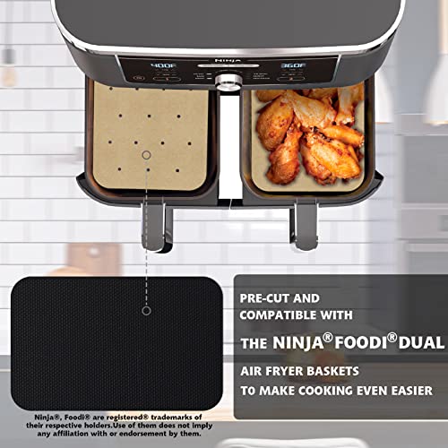 Image of WMKGG Rectangular Air Fryer Parchment Paper, 200 PCS Air Fryer Liners | Disposable Perforated Parchment with 2 Grilling Mat for Ninja DZ201 Foodi 6-in-1 8-qt. 2-Basket