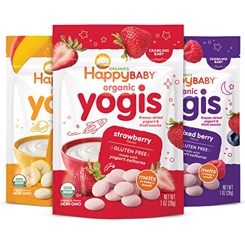 Happy Baby Organics Yogis Freeze-Dried Yogurt & Fruit Snacks, 3 Flavor Variety Pack, 1 Ounce (Pack of 3)