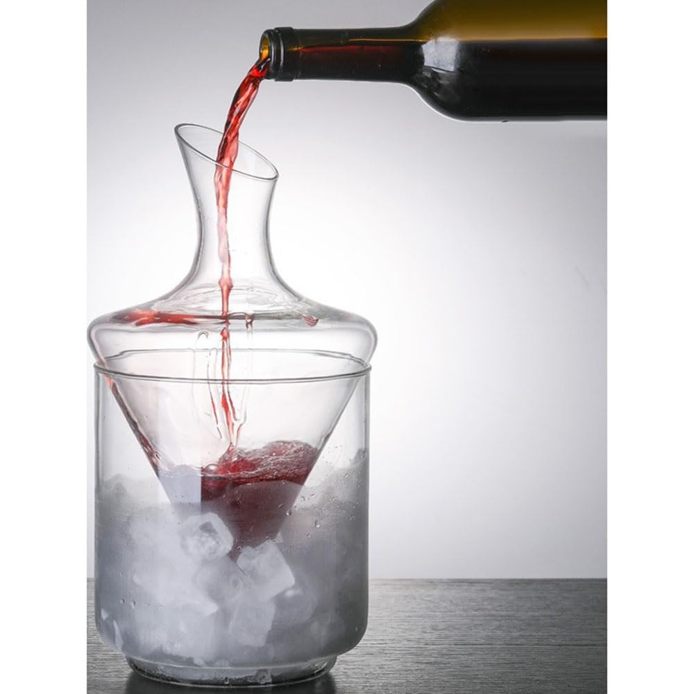 Decantador de Vino Jarra decantadora de vino frío 1000 ml con forma cono y aireador, compartimento for hielo. Ideal for tinto