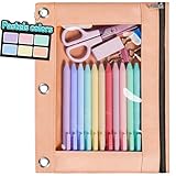 Forvencer Pencil Pouch for 3 Ring Binder, Pastels Pencil Case with Smooth Zipper, Cute Soft Pen Bag with Clear Window & 3 Reinforced Grommets, Big Capacity Binder Bag, School Office Supplies, Orange