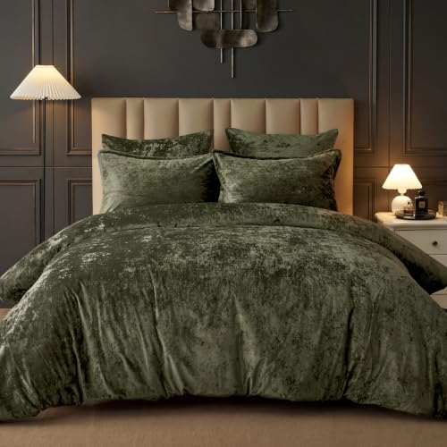 PHF Crushed Velvet Comforter King Smokey Olive, 5-Pc Winter Set