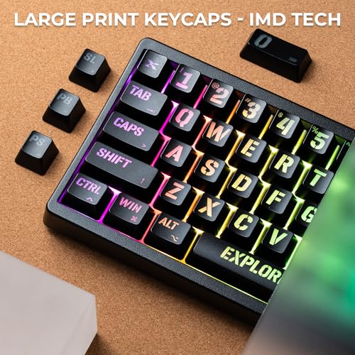 Image of HITIME x XVX Keycaps 60 75 100 Percent - Shine Through Custom Keycaps w /IMD Tech, Large Font, Big Lettering Key Cap for Mechanical Keyboards, Full 118 Key Set, OEM Profile, Black