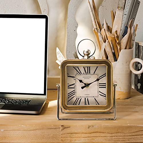 Youki Metal Digital Clock,Desk Shelf Clocks,Clock For Bedroom,Battery Operated With Roman Numerals And Antique Finish,No Ticking Large Display, Clock For Living Room Bathroom Kitchen Office,Gold #TOP3
