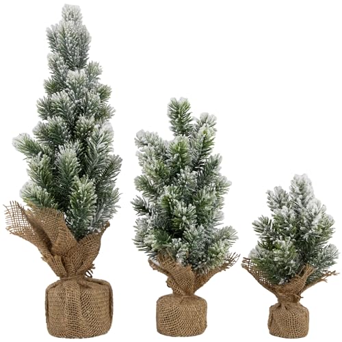Northlight Mini Flocked Pine Artificial Christmas Trees with Burlap Base - 18' - Set of 3