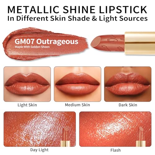 OULAC Glow Metallic Shine Orange Lipstick, Coral High Impact Lipcolor, Lightweight Soft and Ultra Hydrating, Long Lasting - Image 2