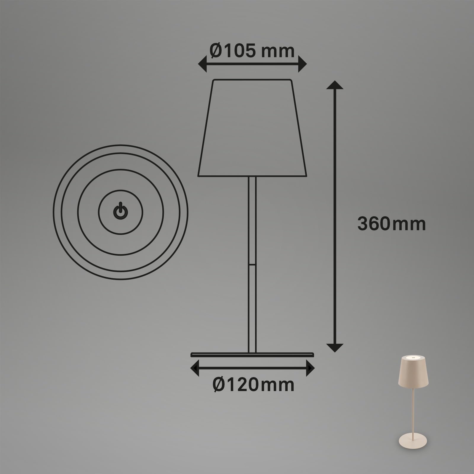 Briloner Lote de 2 lámparas mesa LED inalámbricas, altura regulable, regulable táctil, batería reemplazable, recarga USB-C, lámpara decorativa noche, Ø12 x 36 cm, Beige