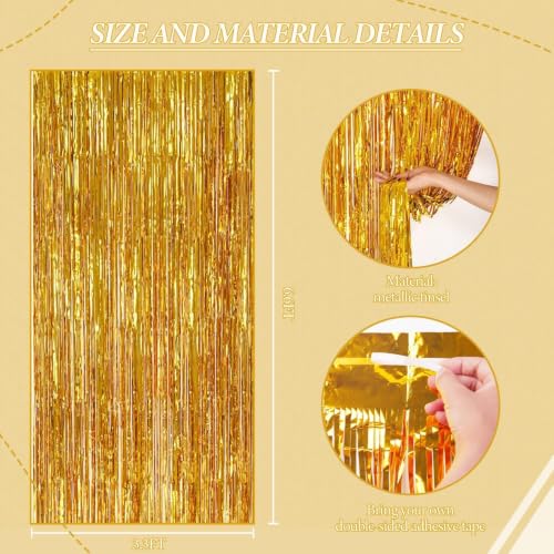 Image of DECOCKRAT 2 Pack Foil Fringe Backdrop - Gold Shiny Tinsel Curtains for Party Decoration /Photo Booth Props - 3.3x6.6 FT Metallic Foil Backdrop for Birthday, Wedding, Graduation, Christmas.