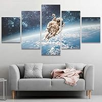 SIGNWIN 5 Panel Canvas Wall Art Astronaut Floating in Space Above Earth Abstract Plants Illustrations Impressionism Modern Panoramic Relax/Calm Multicolor for Living Room, Bedroom, Office - 60