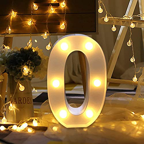 Dewanxin LED Números decorativos iluminados, 0-9 luminosas decorativas com luzes LED, números árabes para aniversário festa de casamento decoração da barra quarto suspenso de parede (0)