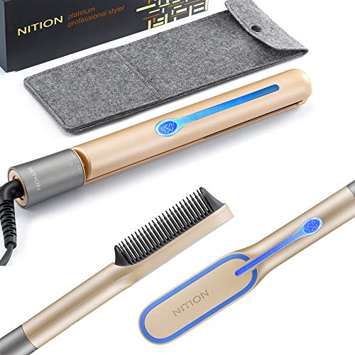 NITION Professional Salon Hair Straightener 2-in-1 Hot Hair Comb Straighening Brush