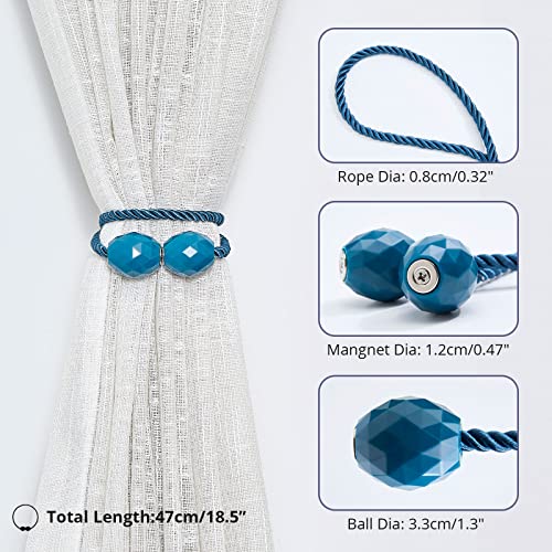 Pretty Jolly 2 Pack Magnetic Curtain Tiebacks Handmade Weave Rope Curtain Holdbacks Elegant Decorative Polyhedra Curtain Drape Tie Backs for Home & Office Thick & Thin Window Drapery (Blue) - Image 4