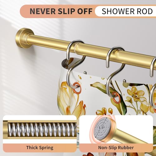 Image of Gold Shower Curtain Rod 34-96 Inches(2.8-8ft) Never Rust Adjustable Shower Rod Spring Tension Non Slip No Drilling Shower Rods for Bathroom Garland Window
