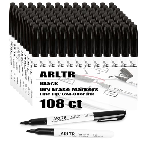 ARLTR Dry Erase Markers Bulk, 108 Pack Black Whiteboard Markers with Fine Tip, Low Odor Dry Erase...
