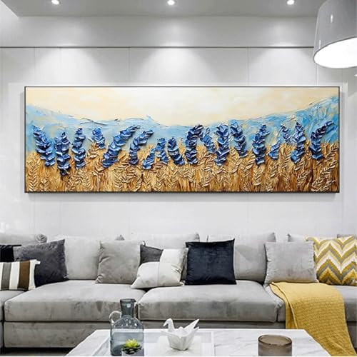 Images murales fleurs abstraites bleues dorées pour égayer un couloir sombre