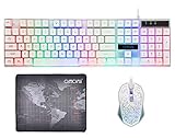 CHONCHOW 1910 Gaming Wired Backlit Keyboard Mouse Combo LED Illuminated Letter 19 Anti-Ghost Keys White Opptical Mice Compatible iMac Laptop Computer Smart Tv(W) (Renewed)