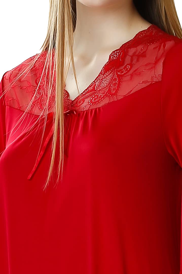 Mewa DAGMARA - Camisón de Mujer, con Mangas 3/4, cómodo al Tacto, Transpirable, Escote de Encaje