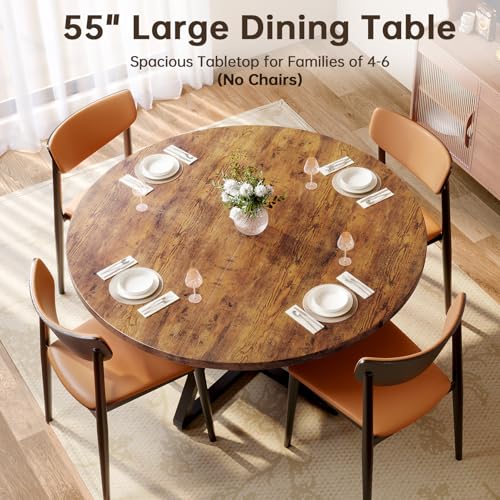Concho-55-Round-Kitchen-Dining-Room-Table-for-6-8-Circle-Dining-Dinner-Table-with-Pedestal-Metal-FrameSpace-Saving-Wood-Kitchen-Dining-Room-Furniture-Rustic-Brown