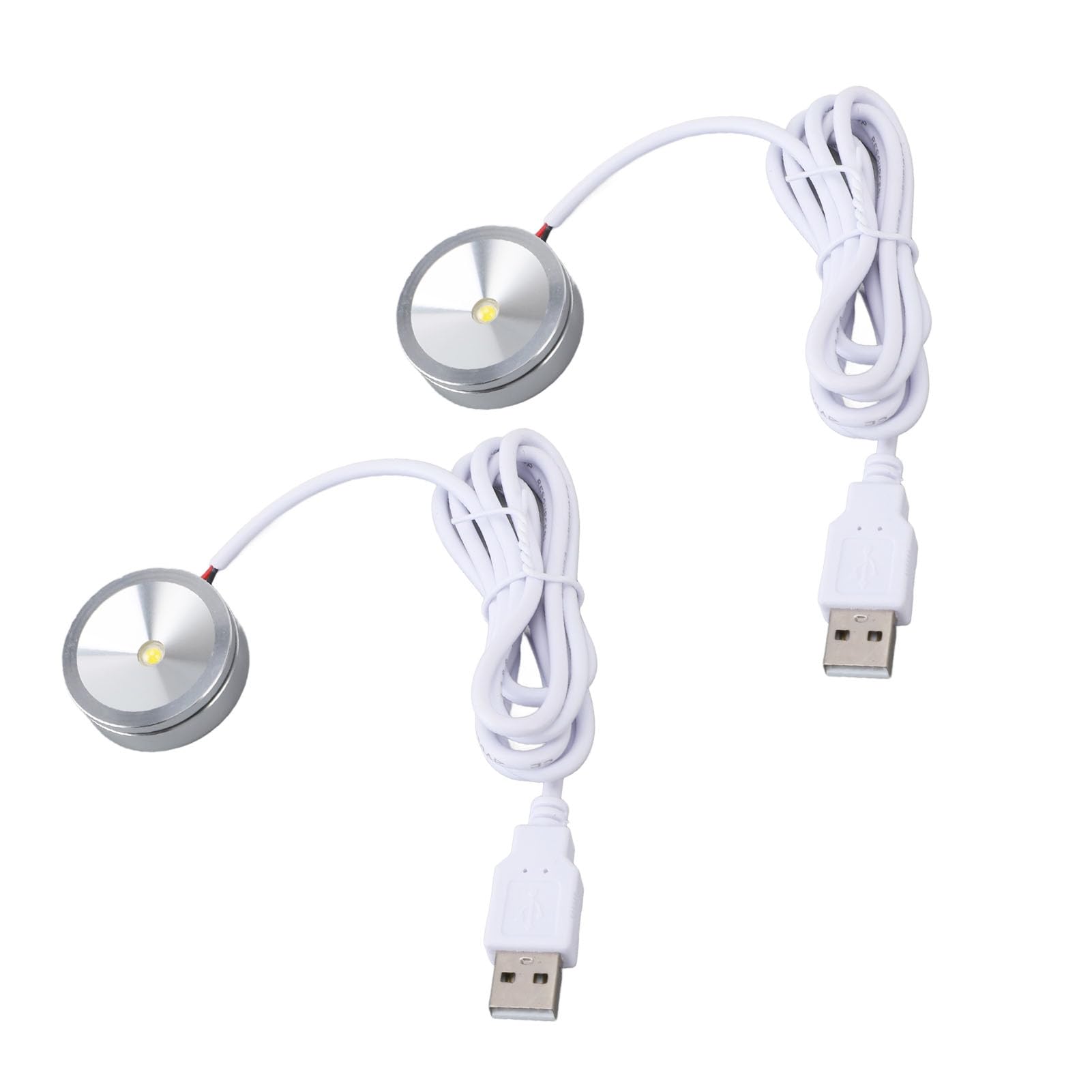 Round LED Display Spotlight 1W Jewelry Cabinet Light USB Plug in with 4.2ft Cable Small Showcase Lamp for Cupboard Shelf (Warm Light) - Image 2