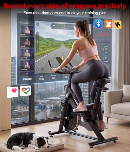 Image of Exercise Bike,Magnetic Resistance Stationary Bike,Silent Indoor Bike with App Sync, LCD Monitor & Adjustable Seat for Home Cardio