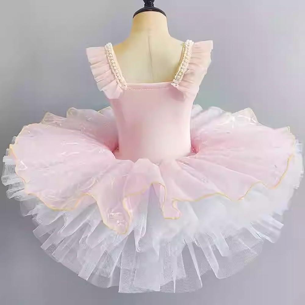 Mädchen Rosa Pancake Ballettkleidung Ballettkleid, Glitzernde Pailletten Ballettrock Für Kinder Aufführungen Tanzkostüme