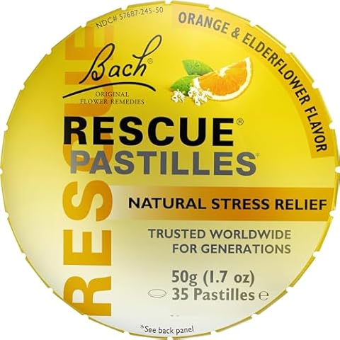 Bach RESCUE PASTILLES, Orange and Elderflower Flavor, Natural Stress Relief Lozenges, Homeopathic Flower Essence, Vegetarian, Gluten & Sugar-Free, Holiday Stocking Stuffer, 35 Count Cover